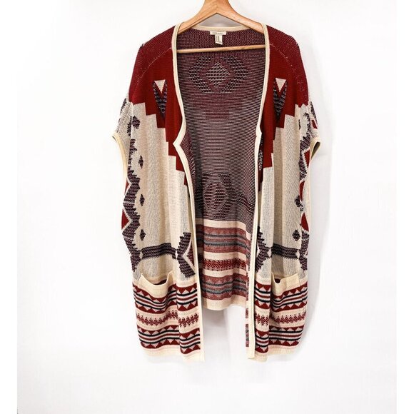 Aztec Boho Knit Open Front Draped Cardigan Kimono Cape Shawl Small Medium - Picture 2 of 8